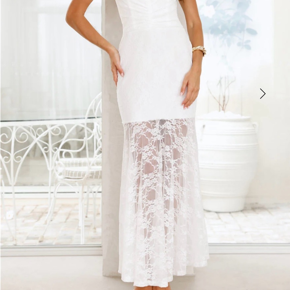 Hello Molly White Lace Maxi Dress with Sheer Skirt